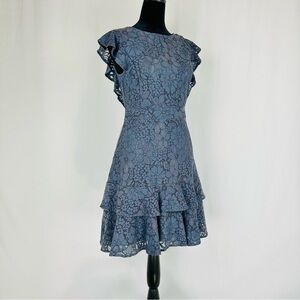 Ann Taylor LOFT Women’s Lace Dress Ruffle Sleeves Hem Party Dark Grey Size: 0